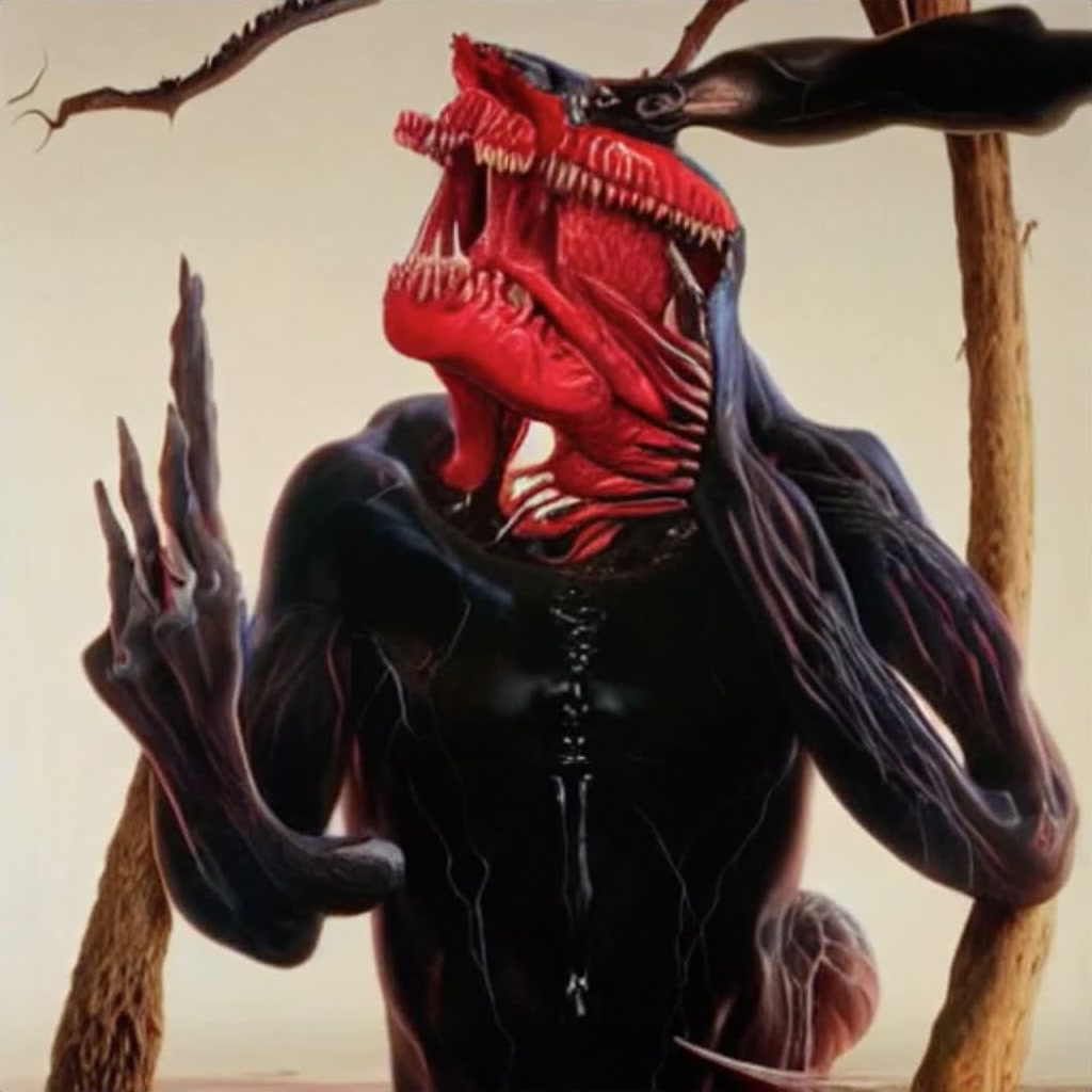 Later red creature-like transformation of the figure